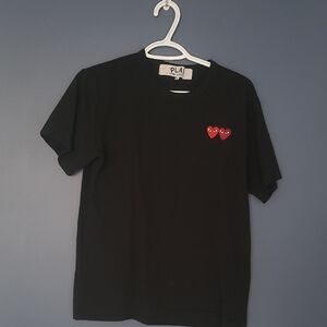 Comme des Garcons Black Tee with Red Heart Accents